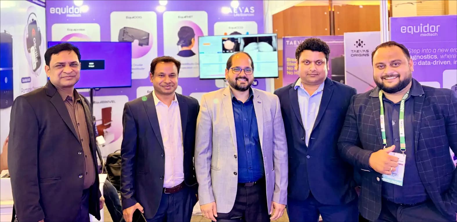Five members of the Taevas Life Sciences and Equidor Medtech team at the exhibition stall